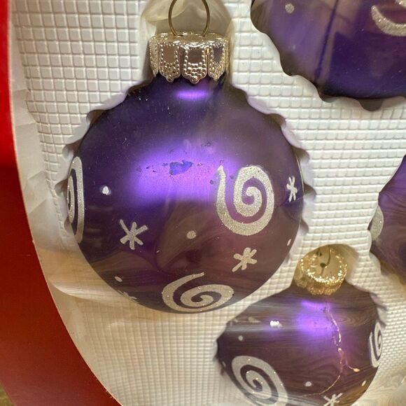 Vintage Rauch The Victoria Collection Purple 4 Glass Ornaments Swirl - Picture 5 of 9